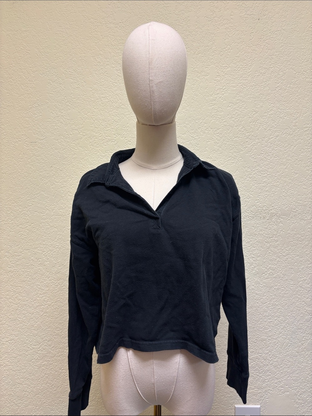 Aerie Black Long-Sleeve Polo Pullover
